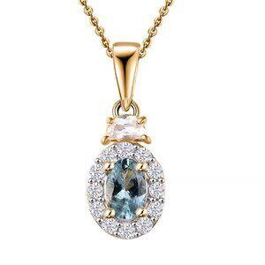 Santa Maria Aquamarine & White Zircon 0.90 ctw Half Moon Pendant Necklace 20 L